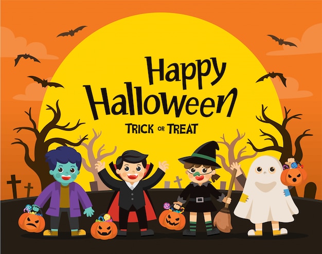 Premium Vector | Happy halloween. children dressed in halloween fancy ...