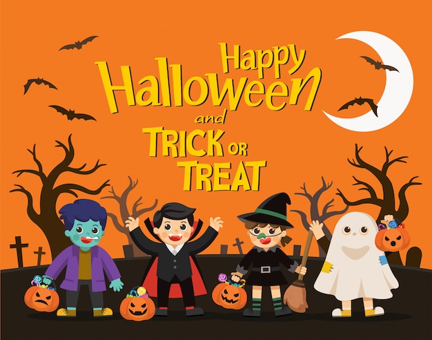 Premium Vector | Happy halloween. children dressed in halloween fancy ...