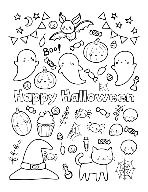 子供のためのハッピーハロウィンぬりえ プレミアムベクター