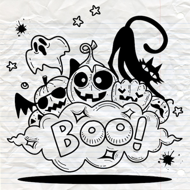 Premium Vector Happy halloween contour outline doodle. paper