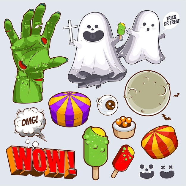 Premium Vector | Happy Halloween Cute Cartoon Collection Set Character ...