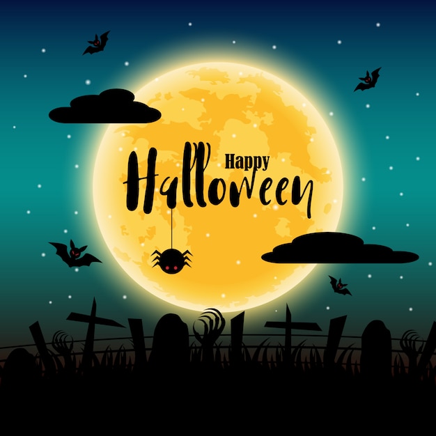 Happy halloween day with full moon in background | Premium ...