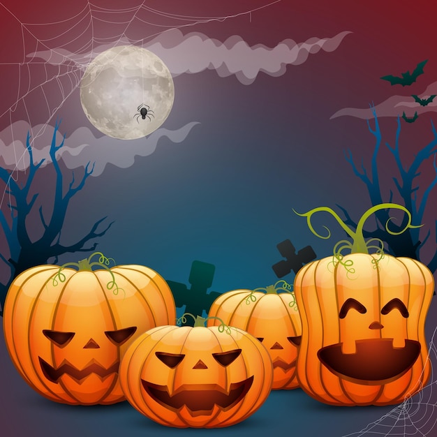 Premium Vector | Happy halloween, festive pumpkins, cobwebs, bats ...