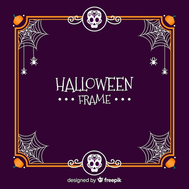 Happy halloween frame with cobwebs Free Vector