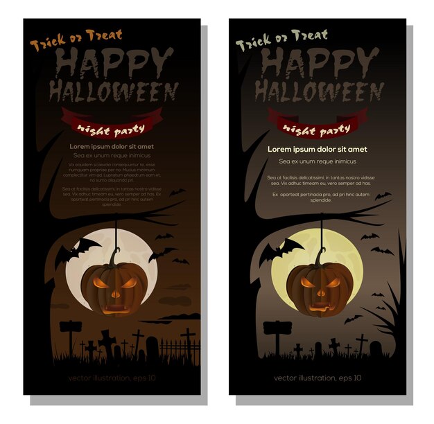 Premium Vector Happy Halloween Full Moon Over Cemetery Vector Poster Template 2072