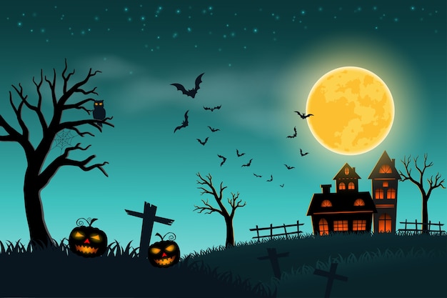 Premium Vector | Happy halloween on green background