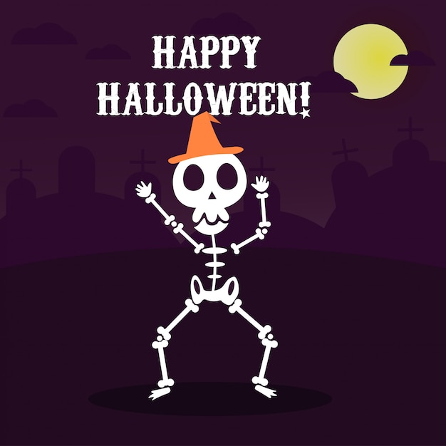 Premium Vector | Happy halloween greeting card with funny skeleton ...