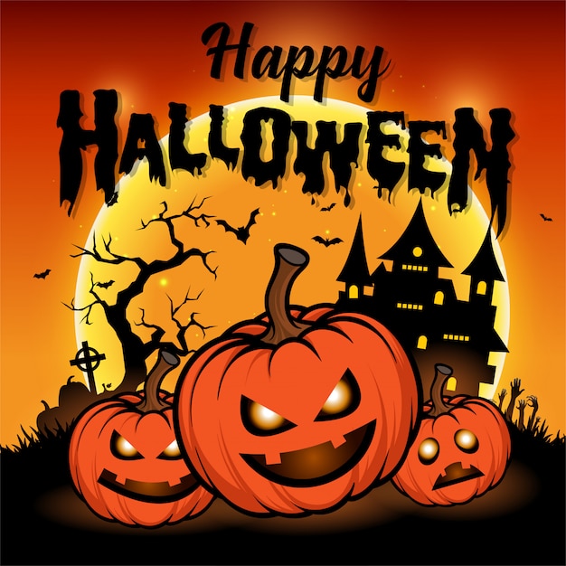 Premium Vector | Happy halloween greeting card with night with full ...