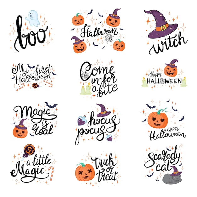 Premium Vector Happy Halloween Hand Drawn Illustrations And Elements