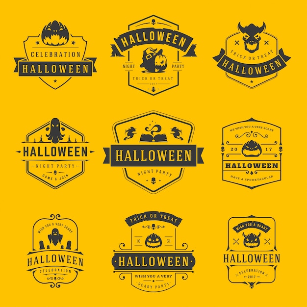 Premium Vector Happy Halloween Labels And Badges Or Logos Design Set Vintage