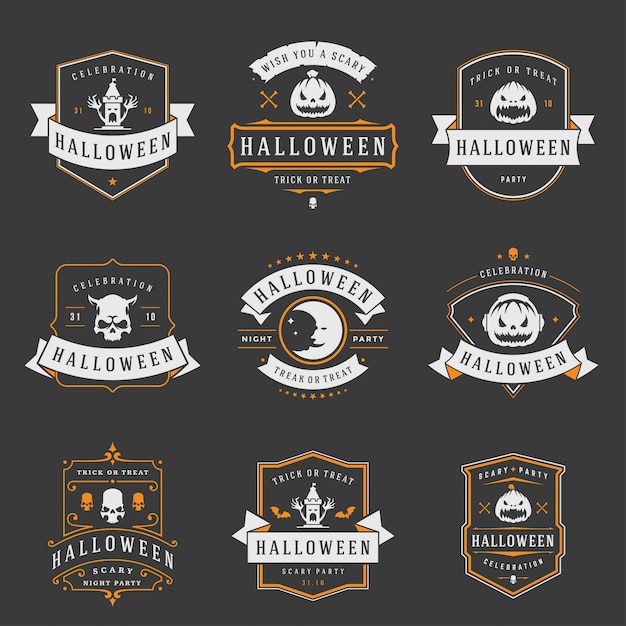 Download Happy halloween labels and badges or logos design set ...