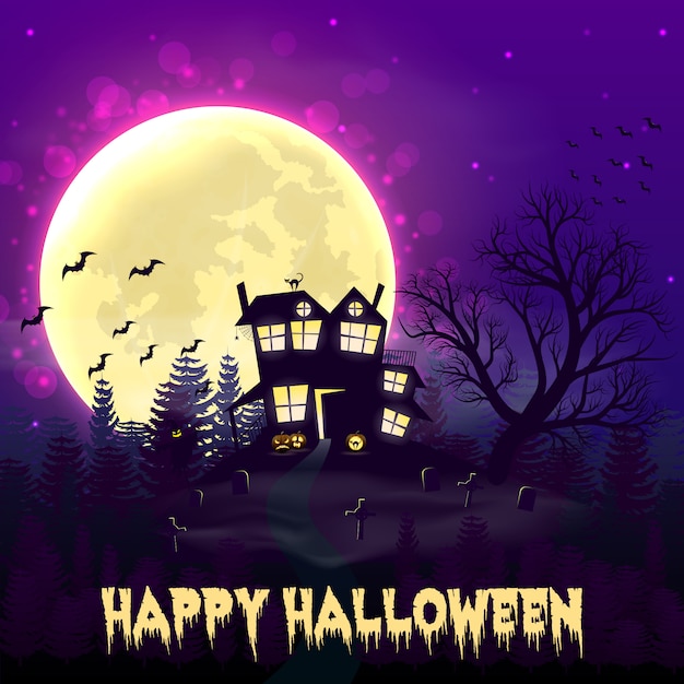 Premium Vector | Happy halloween night background with haunted house.