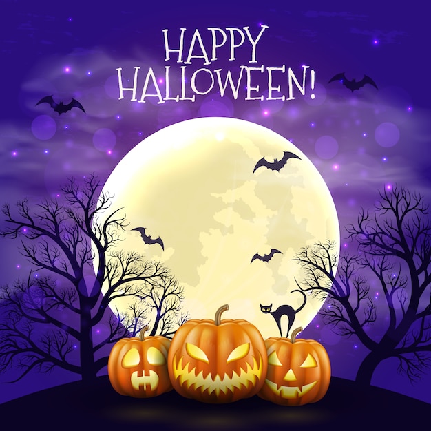 Premium Vector | Happy halloween night background with realistic scary ...