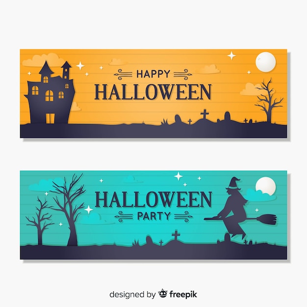 Download Happy halloween party banner set in flat design | Free Vector