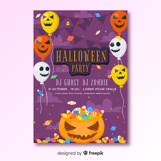 Free Vector Happy Halloween Party Poster With Balloons