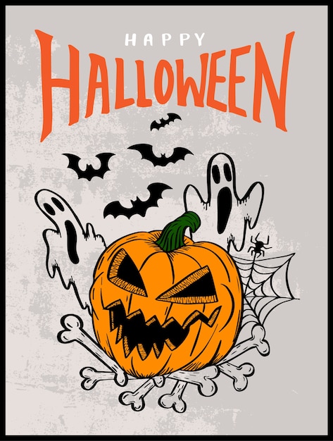 Premium Vector Happy Halloween Poster Drawing Style