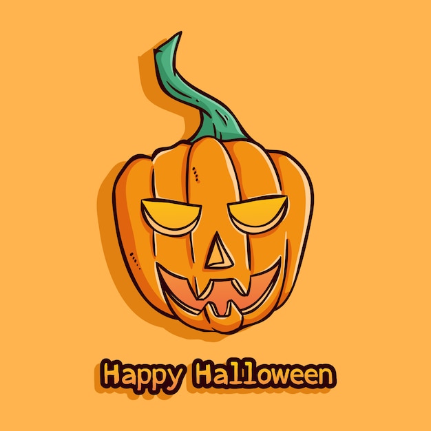 Download Happy halloween pumpkin with smile face on orange Vector ...