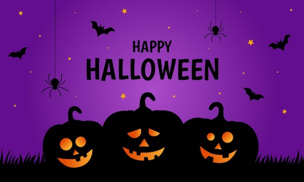 Premium Vector | Happy halloween pumpkins on purple background