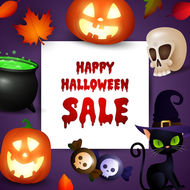 Download Happy halloween sale promo with holiday symbols Vector ...
