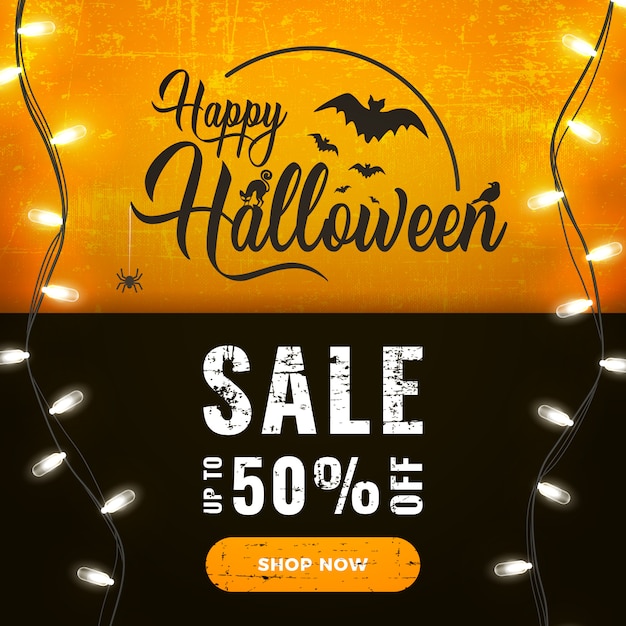 Premium Vector Happy halloween sale promotion banner with bright