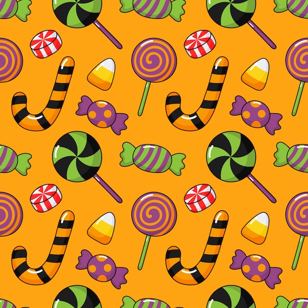 Premium Vector | Happy halloween seamless pattern and cartoon candies ...