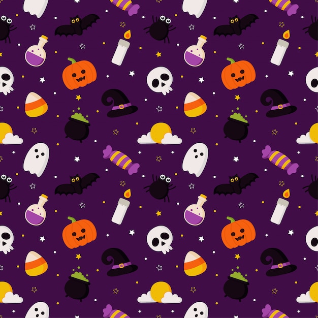 Premium Vector | Happy halloween seamless pattern on purple background.