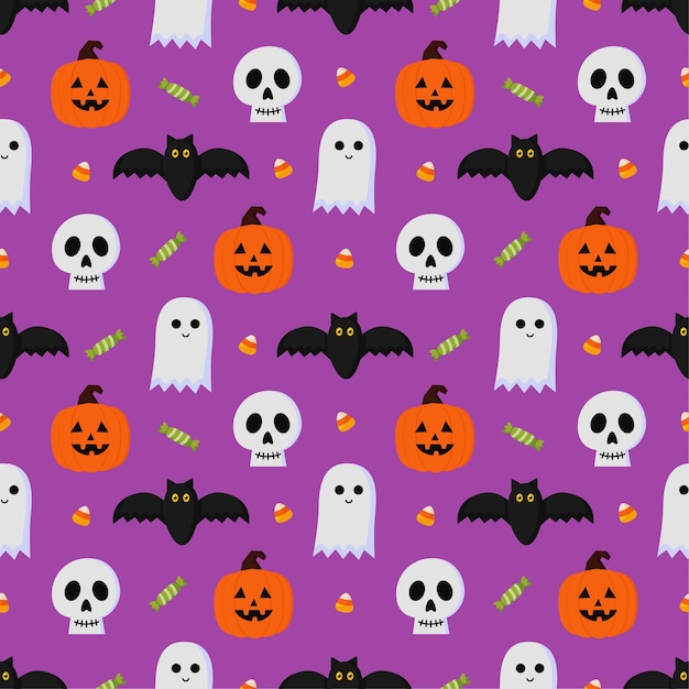 Premium Vector | Happy halloween seamless pattern on purple background.