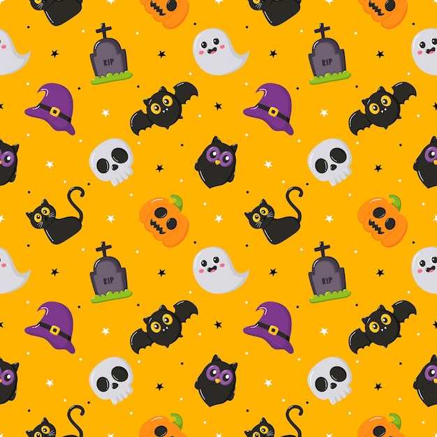 Premium Vector | Happy halloween seamless pattern on yellow background
