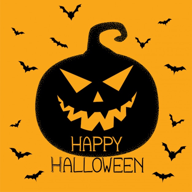 Free Vector | Happy halloween spooky pumpkin and bats background