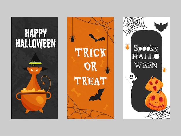 Premium Vector | Happy halloween, spooky and trick or treat template ...