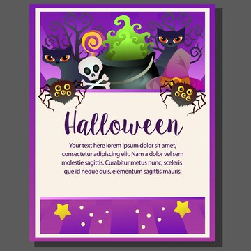 Premium Vector | Happy halloween theme poster skull spider cat