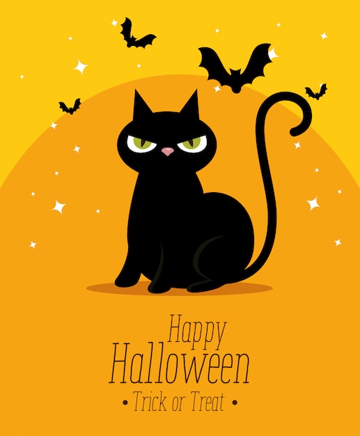 Free Vector | Happy halloween with black cat