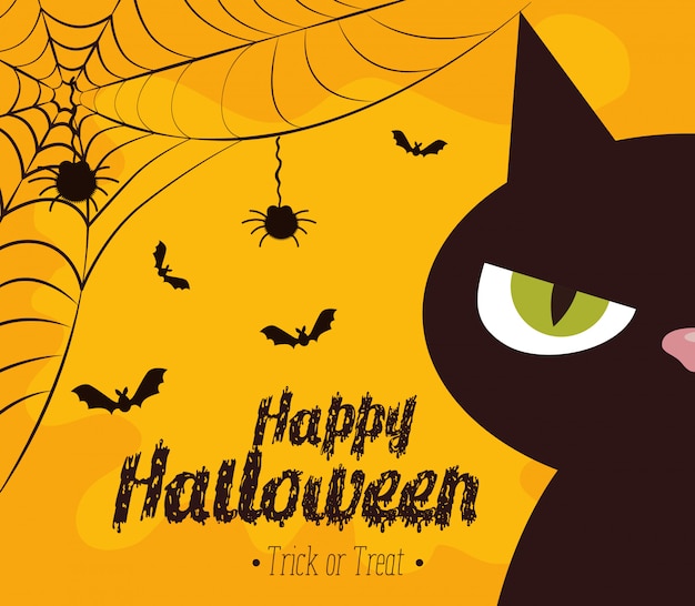 Happy Halloween With Black Cat Free Vector