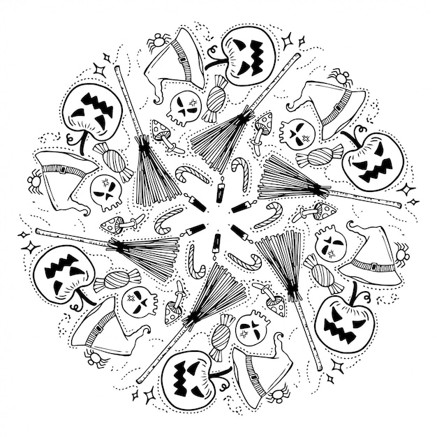 Download Happy halloween wreath. doodles style. | Premium Vector