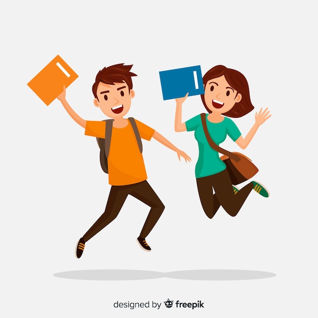 Download Happy hand drawn students jumping | Free Vector