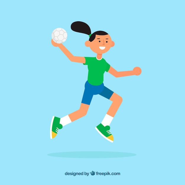 Happy handball player with flat design Free Vector