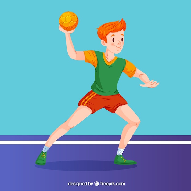Happy handball player with flat design Free Vector