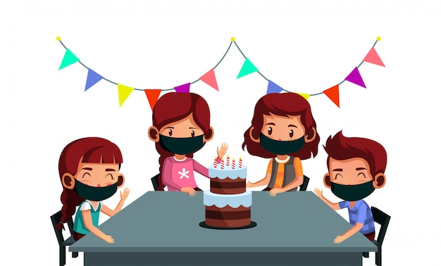 Download Happy have birthday party during pandemic | Premium Vector