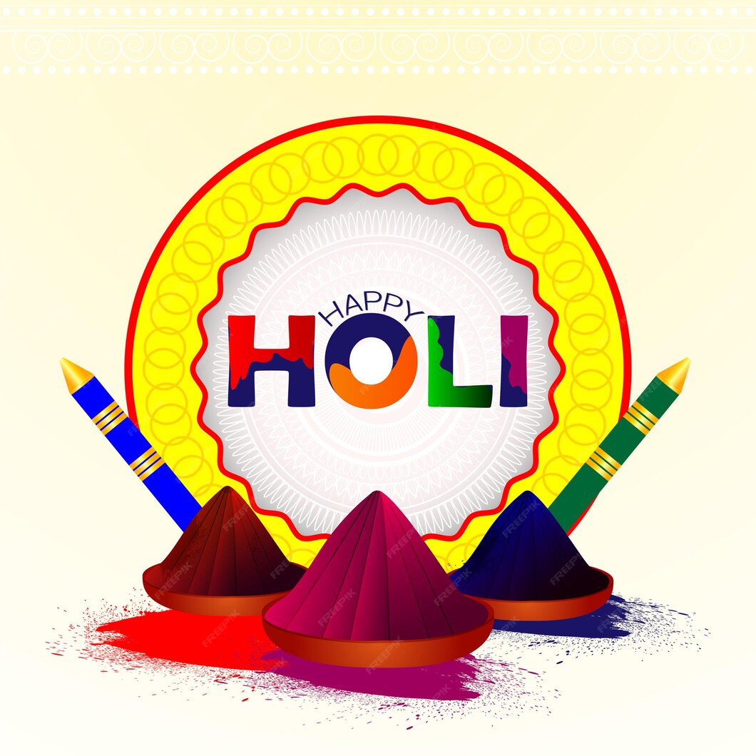 Premium Vector | Happy holi background with colorful mud pot
