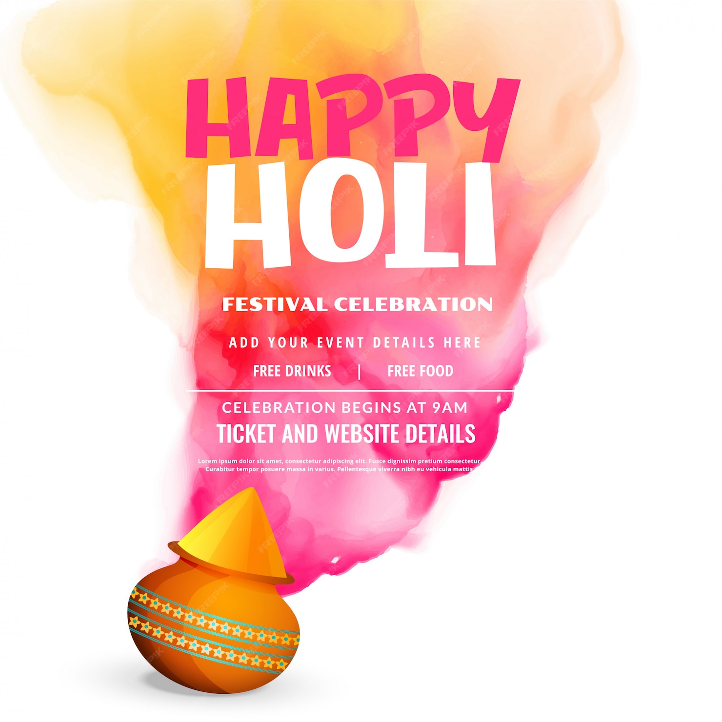 Free Vector Happy Holi Festival Celebration Greeting Poster Design