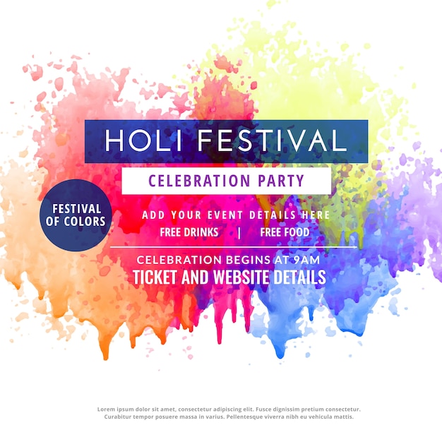 Happy holi party invitation template flyer | Premium Vector