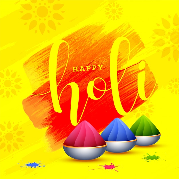 Premium Vector | Happy holi poster design with bowls full of dry ...