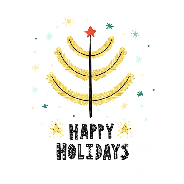 Happy holidays cute card with a christmas tree Vector | Premium Download