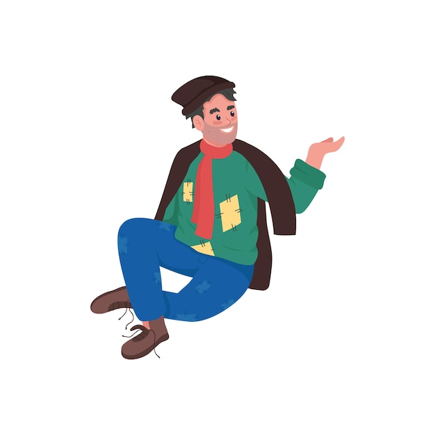 Premium Vector | Happy homeless man flat color detailed character