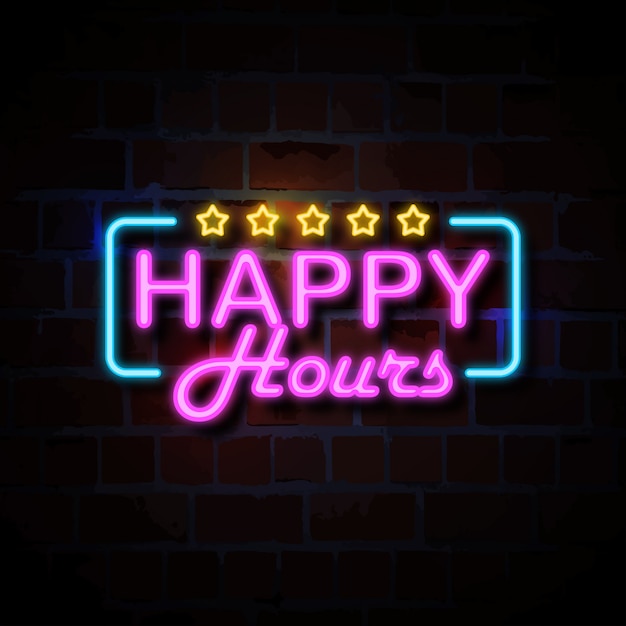 Happy hours neon style sign illustration | Premium Vector