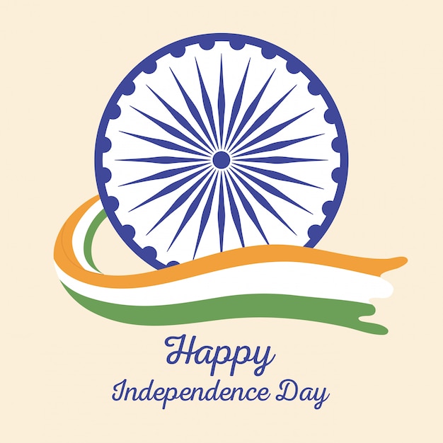 Premium Vector | Happy independence day india, waving flag and wheel ...