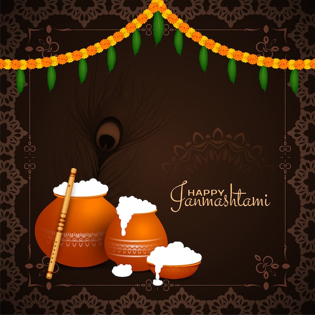 Free Vector | Happy janmashtami festival background frame design