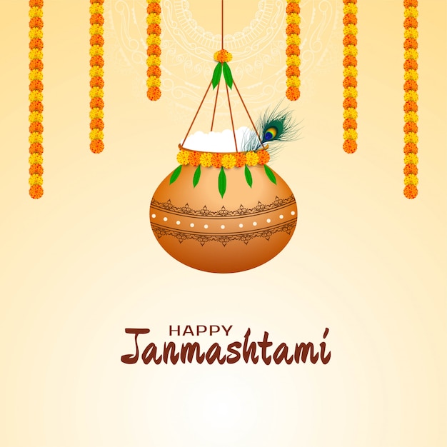 Happy Janmashtami Festival Background With Hanging Pot Free Vector