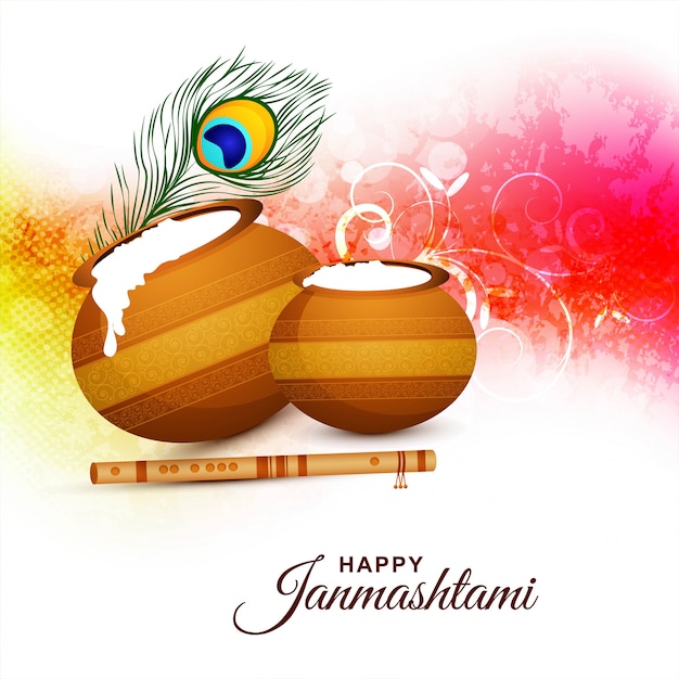 Free Vector | Happy janmashtami festival card design