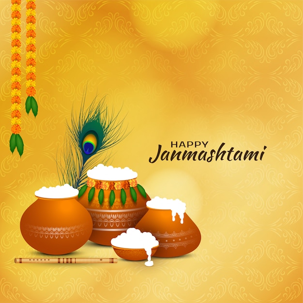 Happy janmashtami indian festival greeting card | Free Vector